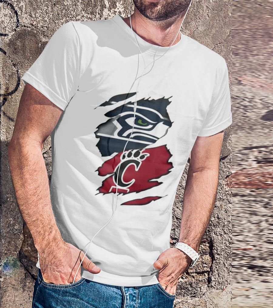 Seattle Seahawks Cincinnati Bearcats Ripped Fabric Fan T-Shirt
