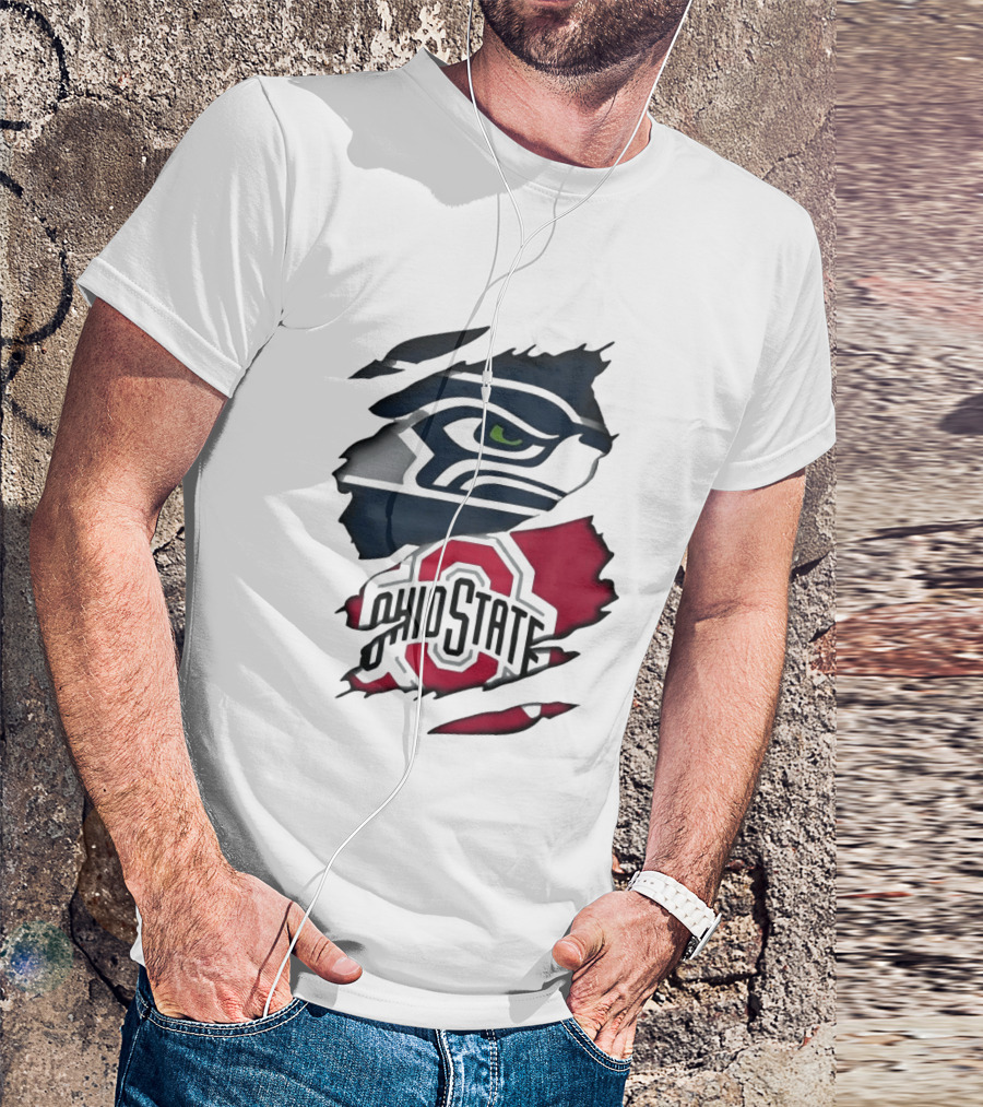Seattle Seahawks Ohio State Buckeyes Distressed Logo Fusion T-Shirt
