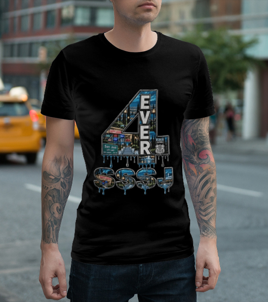 4 Ever San Jose City Limit Highway 101 SSSJ Metallic Dripping T-Shirt