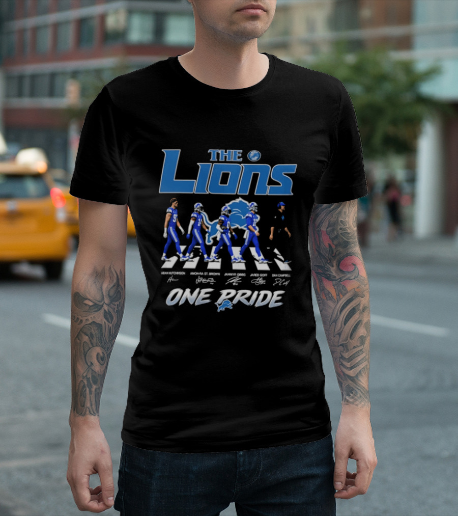 The Lions One Pride Aidan Hutchinson Amon Ra St. Brown Jahmyr Gibbs Jared Goff Dan Campbell T-Shirt