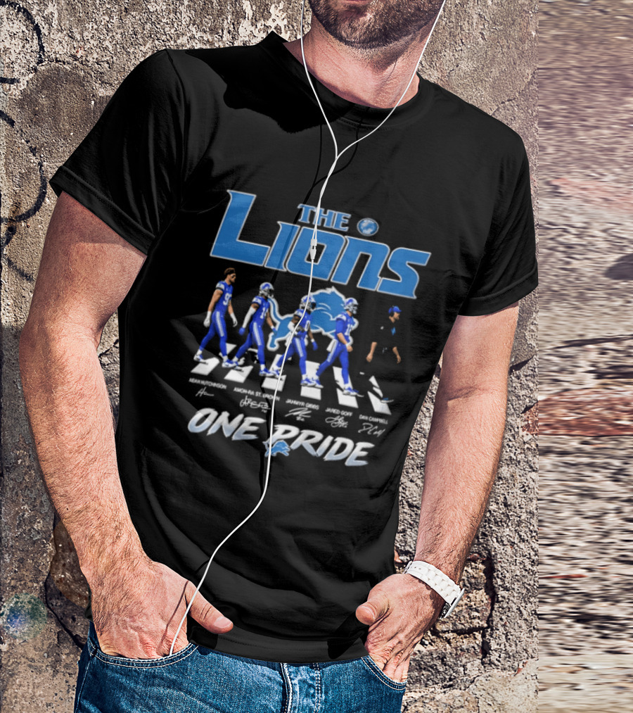 The Lions One Pride Aidan Hutchinson Amon Ra St. Brown Jahmyr Gibbs Jared Goff Dan Campbell T-Shirt
