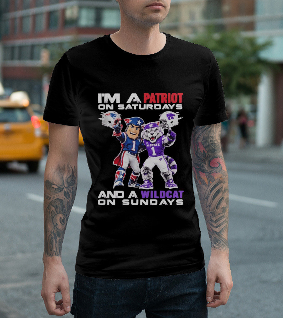 I'm A Patriot On Saturdays And A Wildcat On Sundays K State Football Patriots Wildcat Mascots T-Shirt