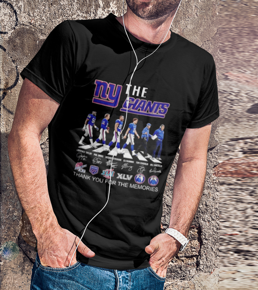 New York Giants Legends Lawrence Taylor Phil Simms Michael Strahan Eli Manning Tom Coughlin Bill Parcells Thank You For The Memories T-Shirt