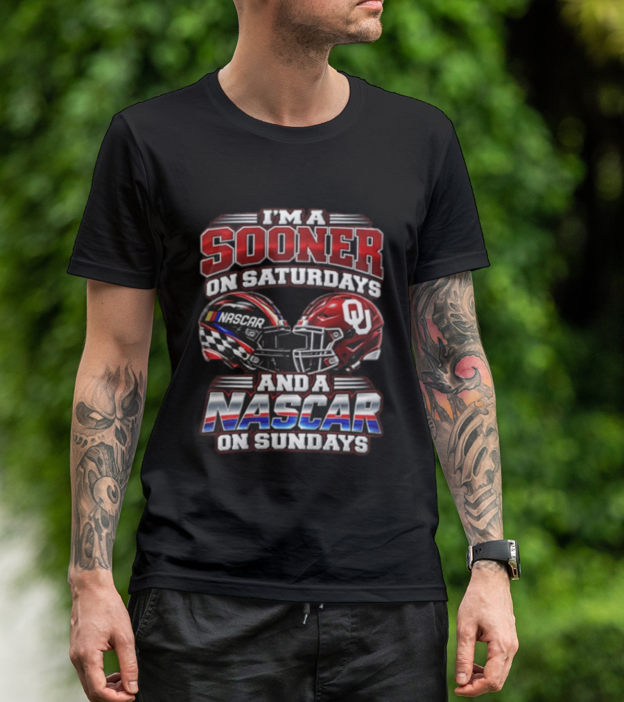 Oklahoma Sooners NASCAR Saturdays Sundays Helmet Racing Fan T-Shirt