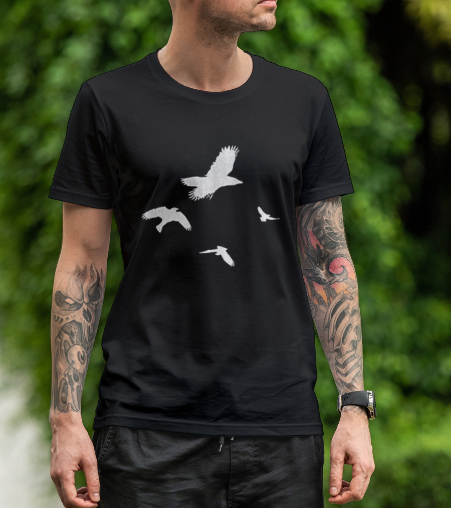Shinedown Store Black Trucker Birds White Bird T-Shirt