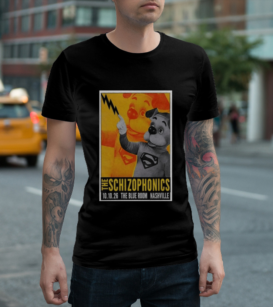 The Schizophonics The Blue Room Nashville 10.10.26 Concert Superman Dog Image T-Shirt