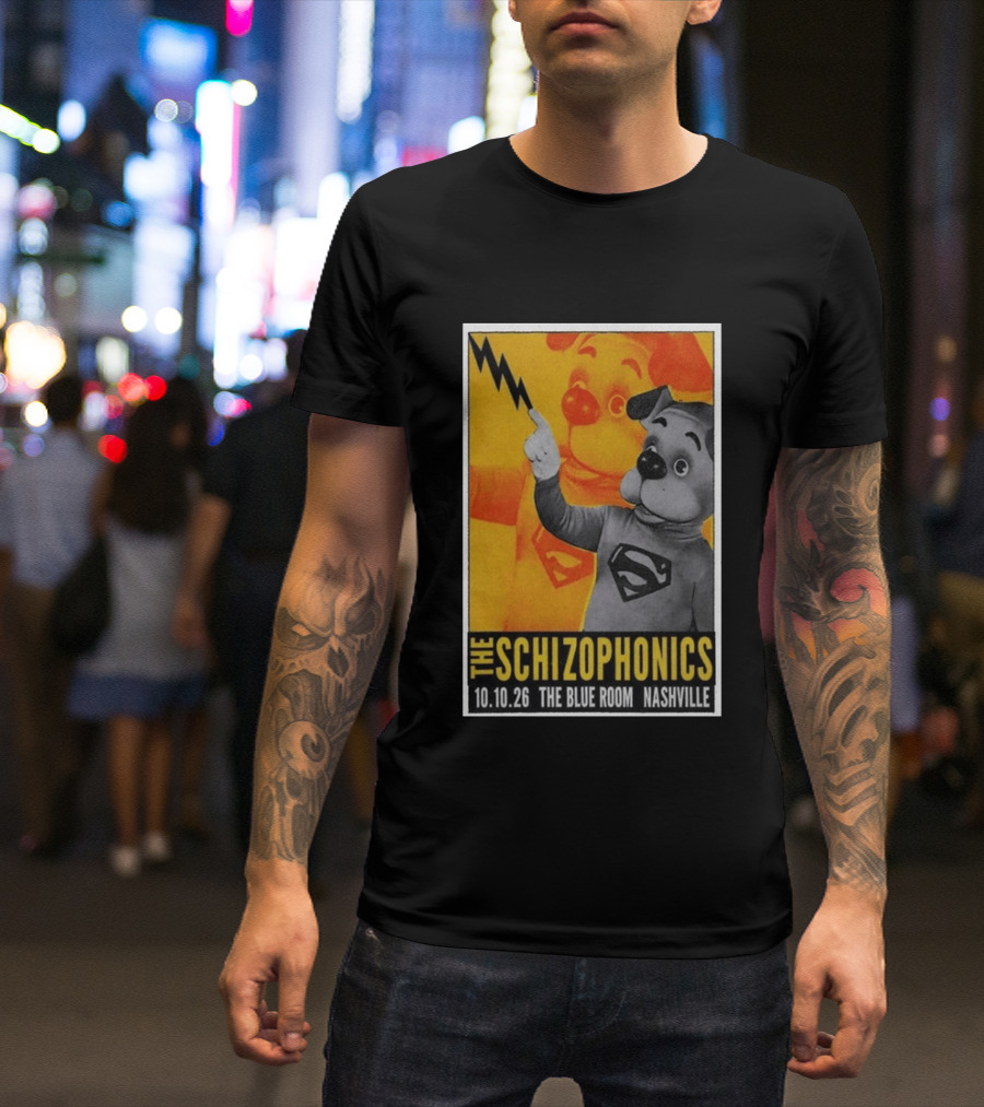 The Schizophonics The Blue Room Nashville 10.10.26 Concert Superman Dog Image T-Shirt