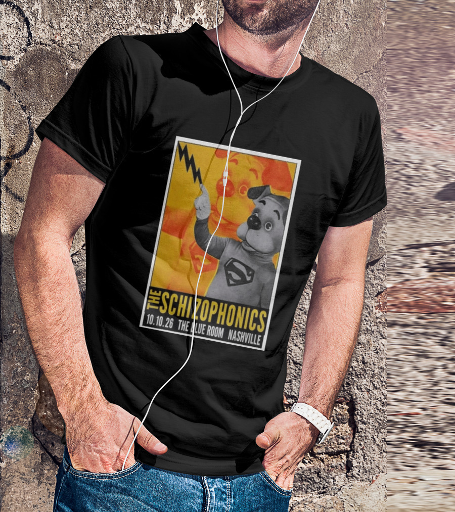 The Schizophonics The Blue Room Nashville 10.10.26 Concert Superman Dog Image T-Shirt