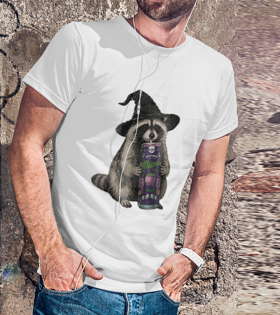 Alani Witches Brew Raccoon Witch Hat Can Holding T-Shirt