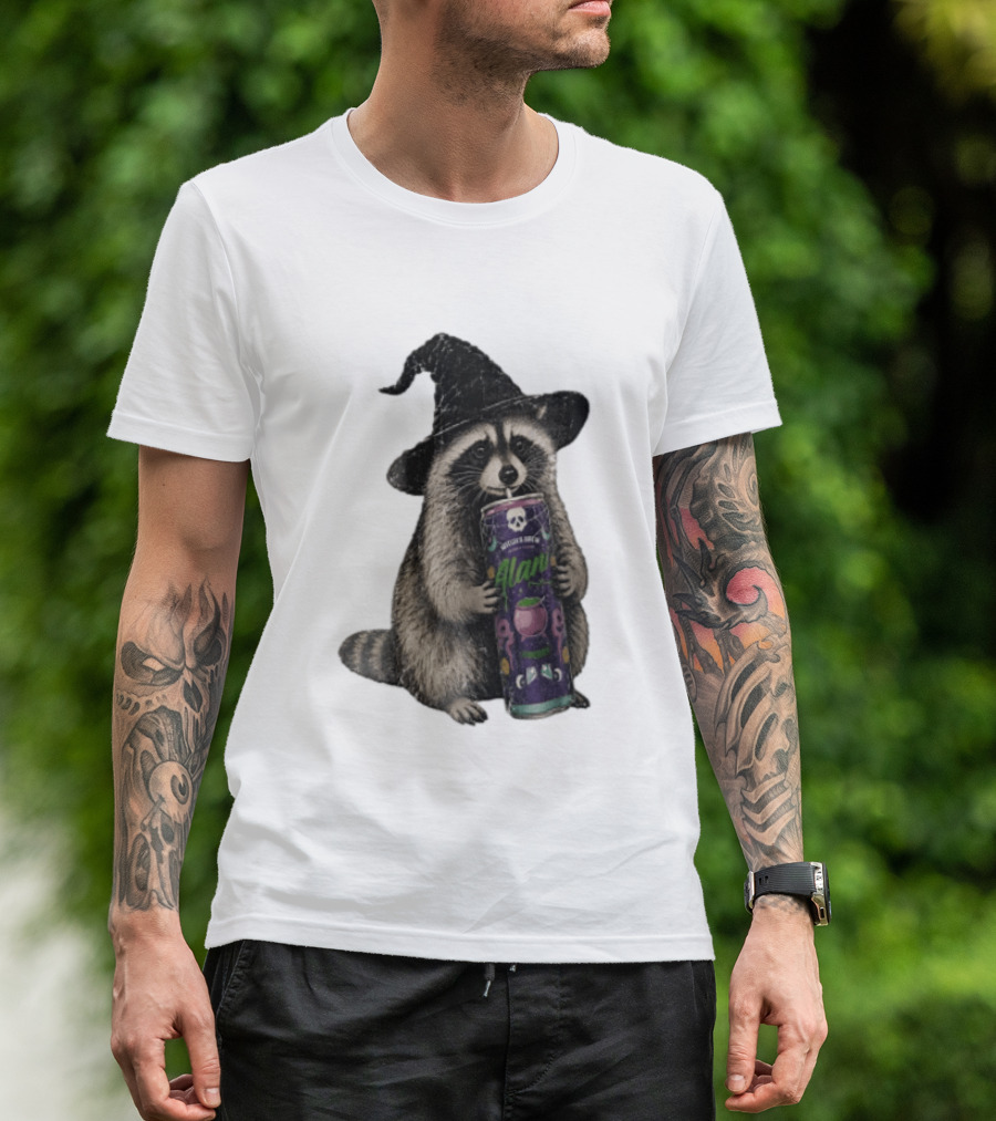 Alani Witches Brew Raccoon Witch Hat Can Holding T-Shirt