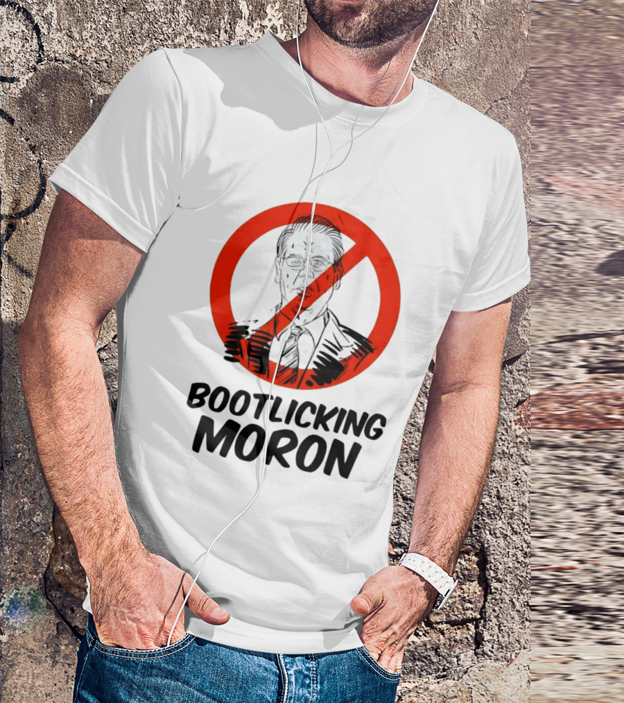 Bootlicking Moron Political Caricature Red Circle X Through Figure T-Shirt