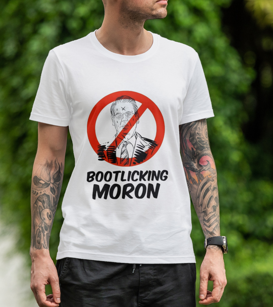 Bootlicking Moron Political Caricature Red Circle X Through Figure T-Shirt