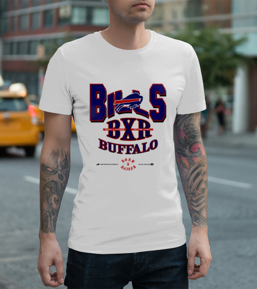 Born X Raised Buffalo Bills BXR Blockletter White T-Shirt