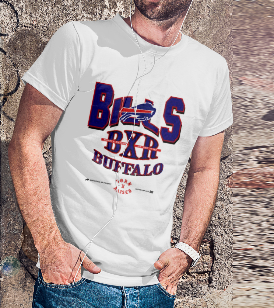Born X Raised Buffalo Bills BXR Blockletter White T-Shirt