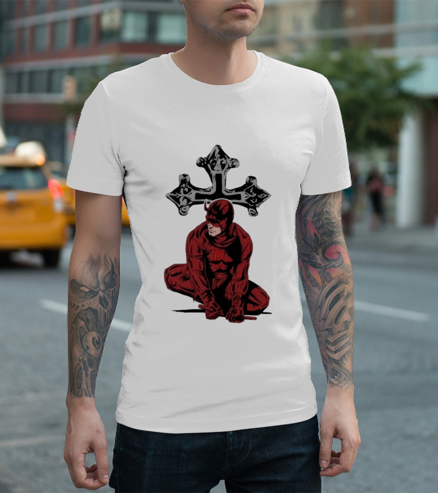 Daredevil Crouching Matt Murdock With Cross Marvel T-Shirt
