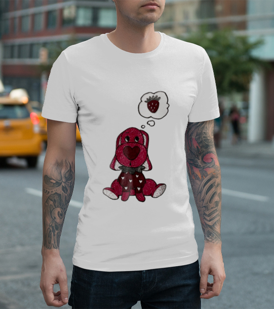 Dog With Strawberry Thought Bubble Costume Hearts T-Shirt