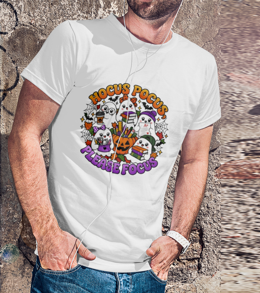 Hocus Pocus Please Focus Halloween Ghost Students T-Shirt