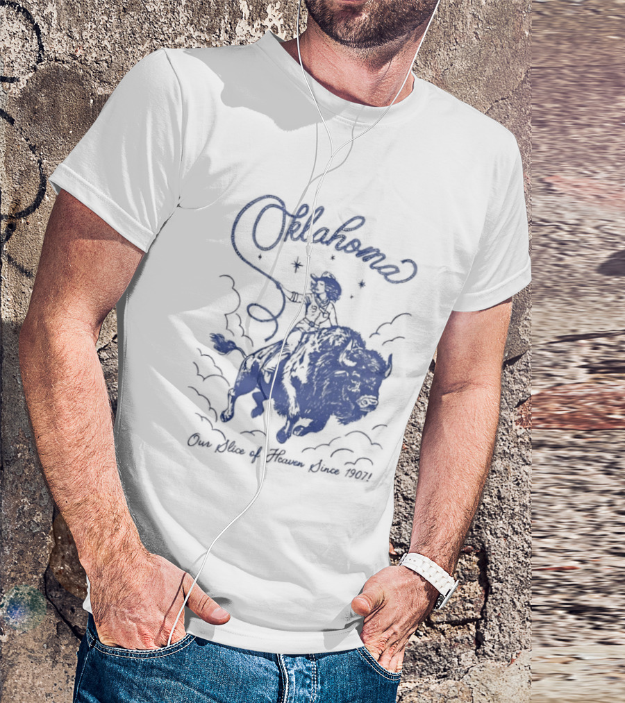 Oklahoma Our Slice Of Heaven Since 1907 Cowgirl Riding Buffalo T-Shirt