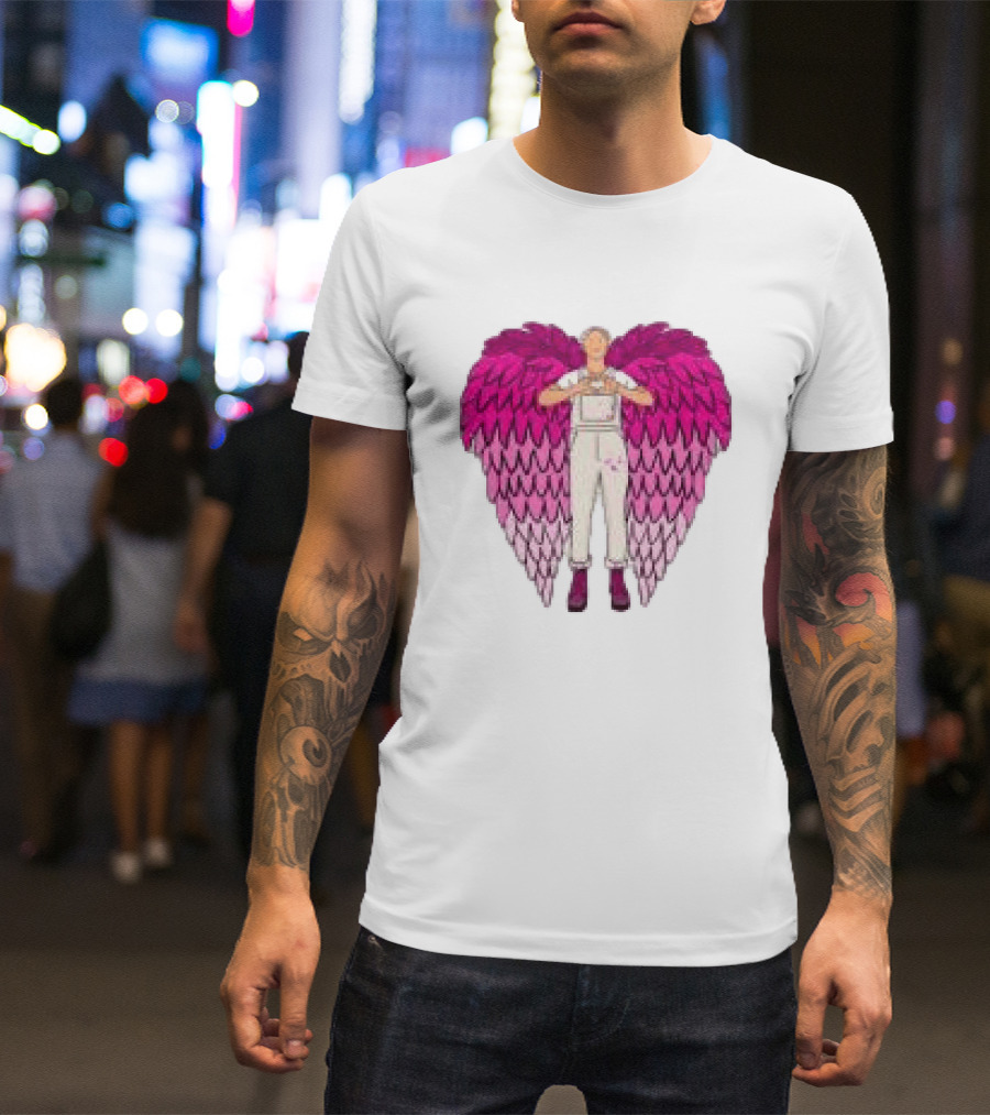 Plumes Store White Pink Winged Figure Overalls T-Shirt