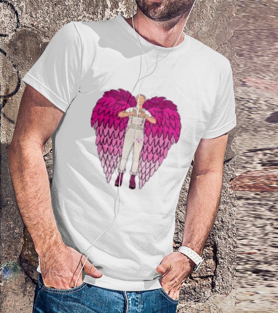 Plumes Store White Pink Winged Figure Overalls T-Shirt