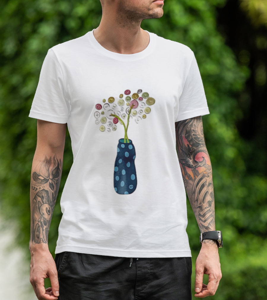 Polka Dot Vase With Colorful Button Flowers T-Shirt