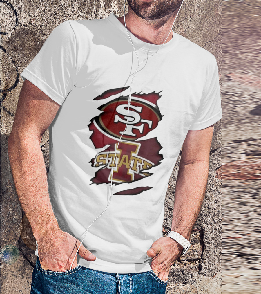 San Francisco 49ers Iowa State Cyclones Distressed Logo Fusion T-Shirt