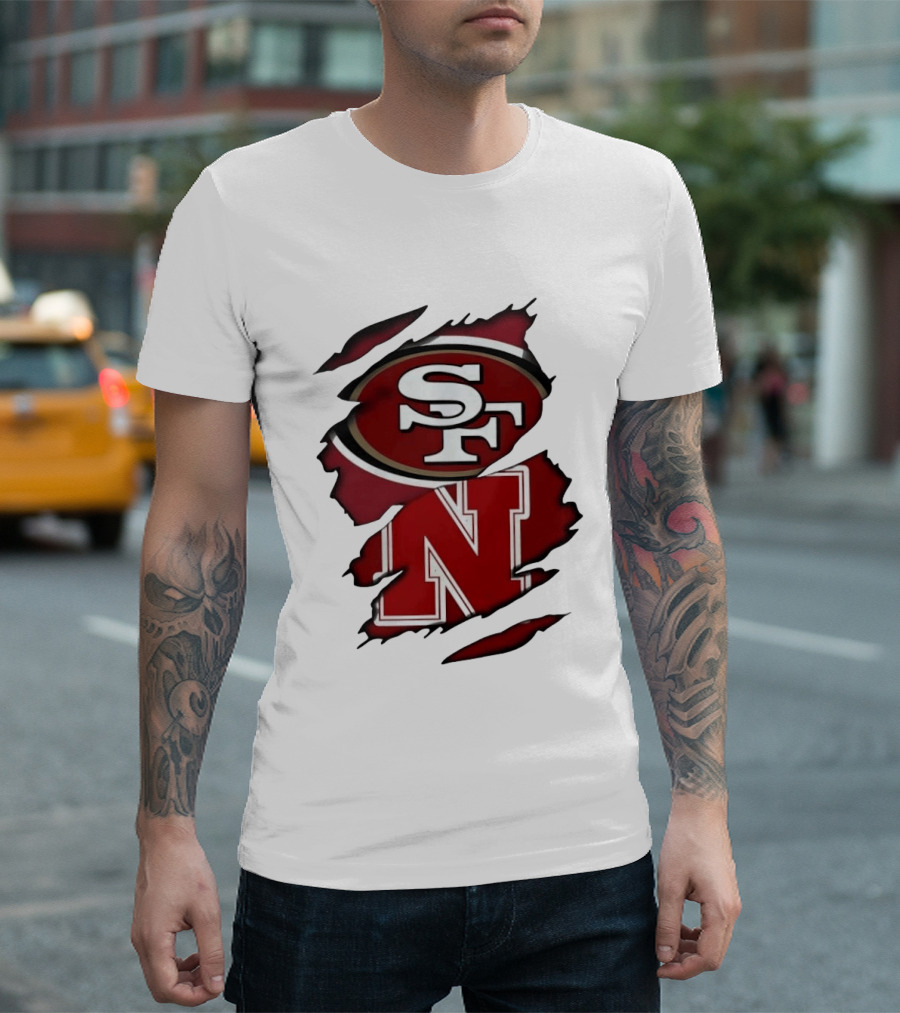 San Francisco 49ers SF And Nebraska Cornhuskers N Ripped T-Shirt