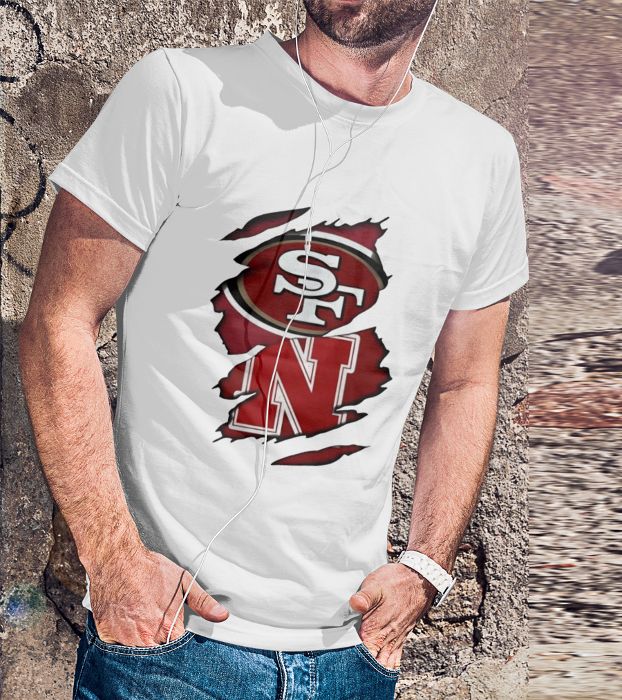 San Francisco 49ers SF And Nebraska Cornhuskers N Ripped T-Shirt