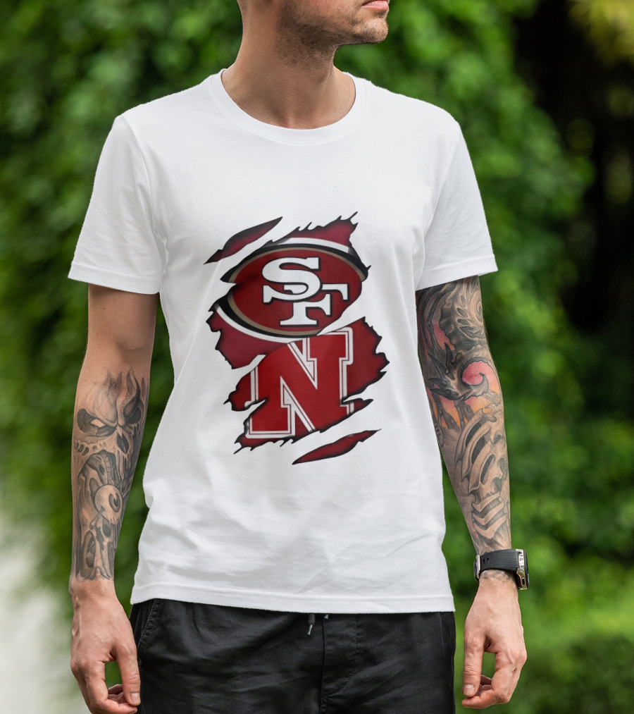 San Francisco 49ers SF And Nebraska Cornhuskers N Ripped T-Shirt