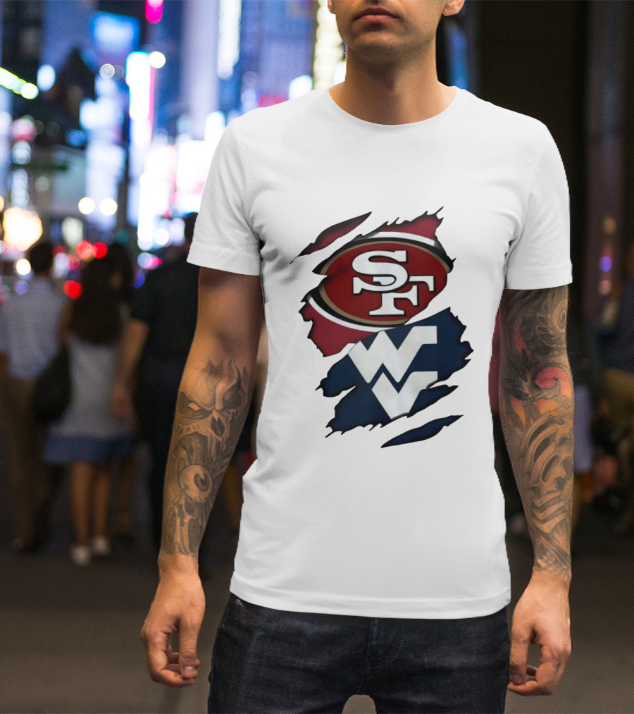 San Francisco 49ers West Virginia Mountaineers Ripped SF WV T-Shirt