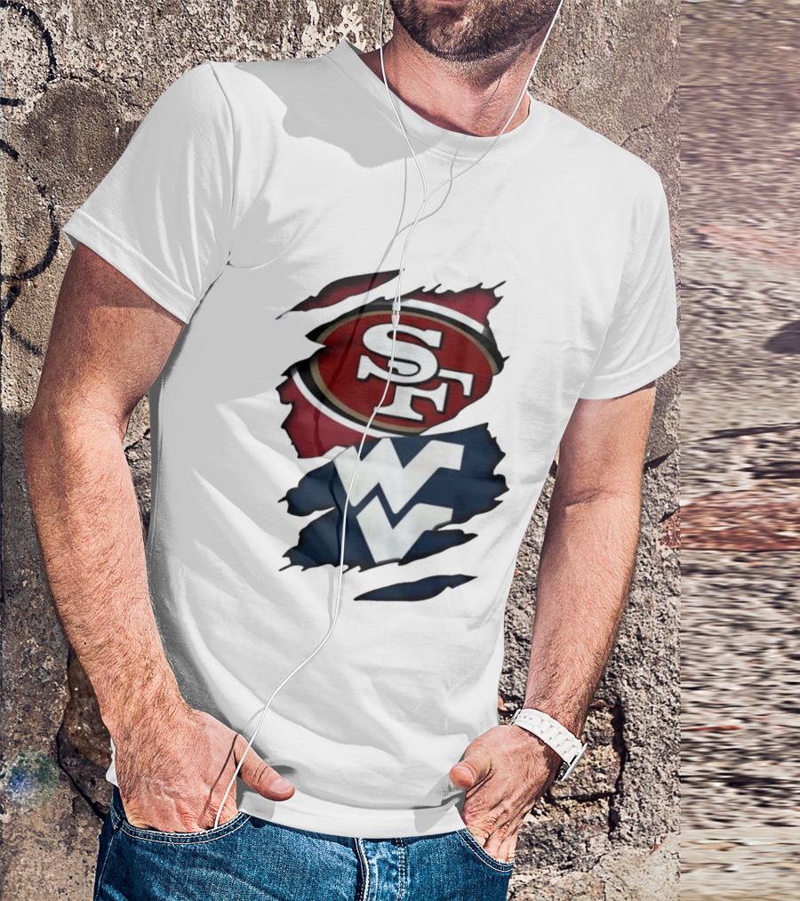 San Francisco 49ers West Virginia Mountaineers Ripped SF WV T-Shirt