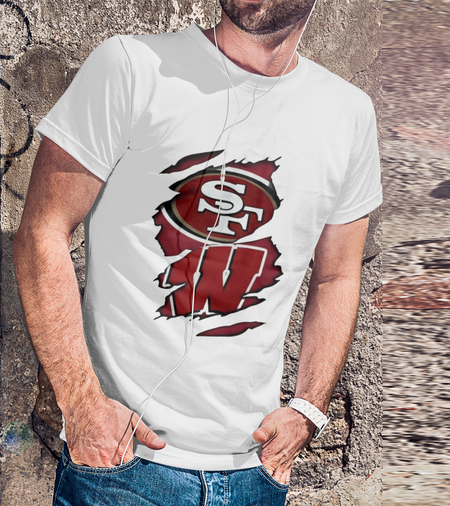 San Francisco 49ers SF And Wisconsin Badgers W Ripped Effect T-Shirt