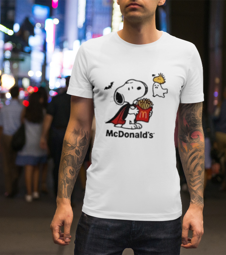 Snoopy McDonald's Halloween French Fries Woodstock Bat Iconic Collaboration T-Shirt