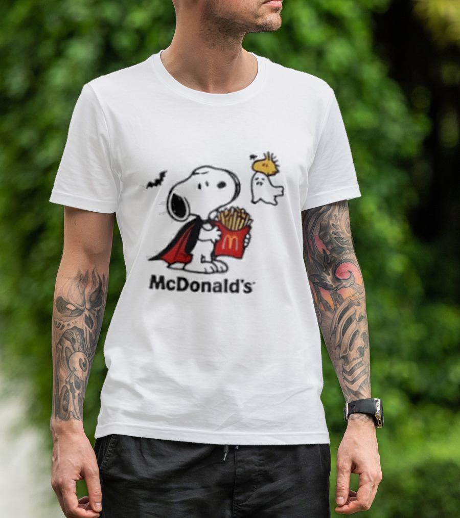 Snoopy McDonald's Halloween French Fries Woodstock Bat Iconic Collaboration T-Shirt