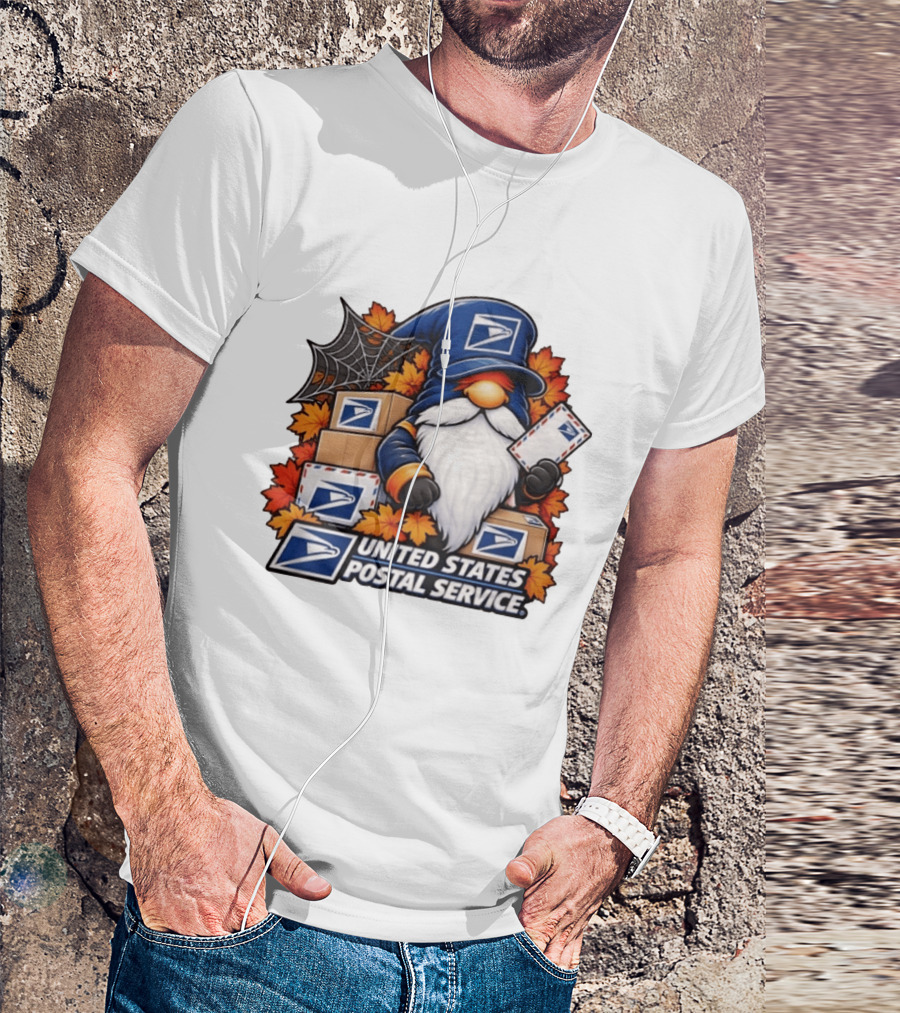 United States Postal Service Halloween Gnome With Mail And Fall Leaves T-Shirt