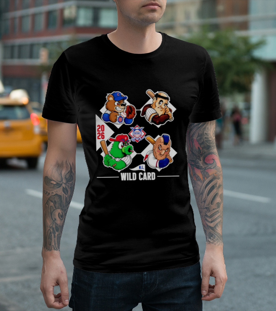 2026 National League Wild Card Cubs Baseball Cartoon Characters T-Shirt