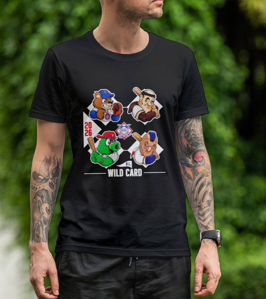 2026 National League Wild Card Cubs Baseball Cartoon Characters T-Shirt