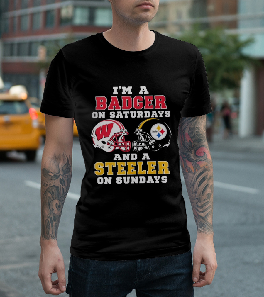 I'm A Badger On Saturdays And A Steeler On Sundays Football Helmets T-Shirt