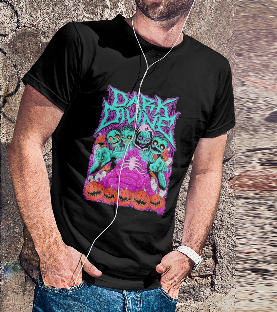 Dark Divine Skeletons With RIP Pumpkins T-Shirt