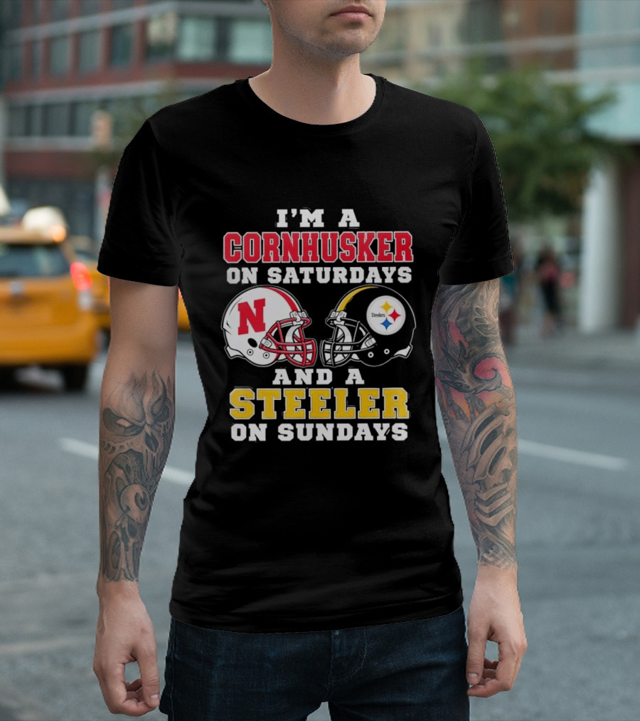 I'm A Cornhusker On Saturdays And A Steeler On Sundays Nebraska Pittsburgh Football Fan T-Shirt