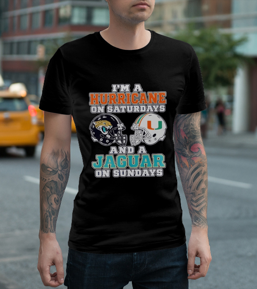 Hurricane Saturdays Jaguar Sundays Football Helmets T-Shirt