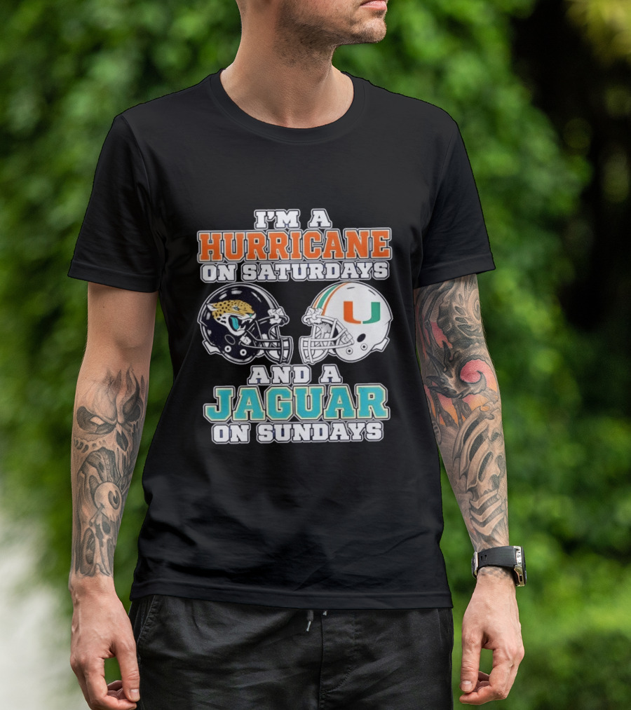 Hurricane Saturdays Jaguar Sundays Football Helmets T-Shirt