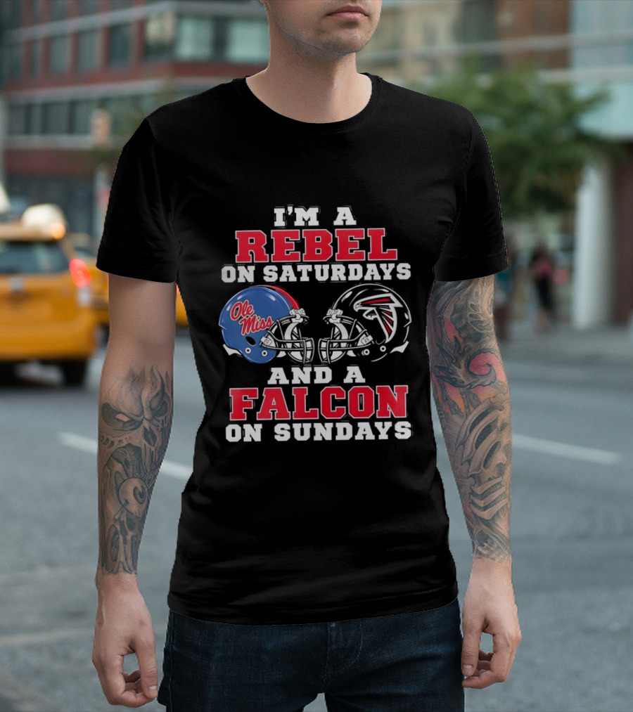 Ole Miss Rebels Saturdays Atlanta Falcons Sundays Football Helmets T-Shirt