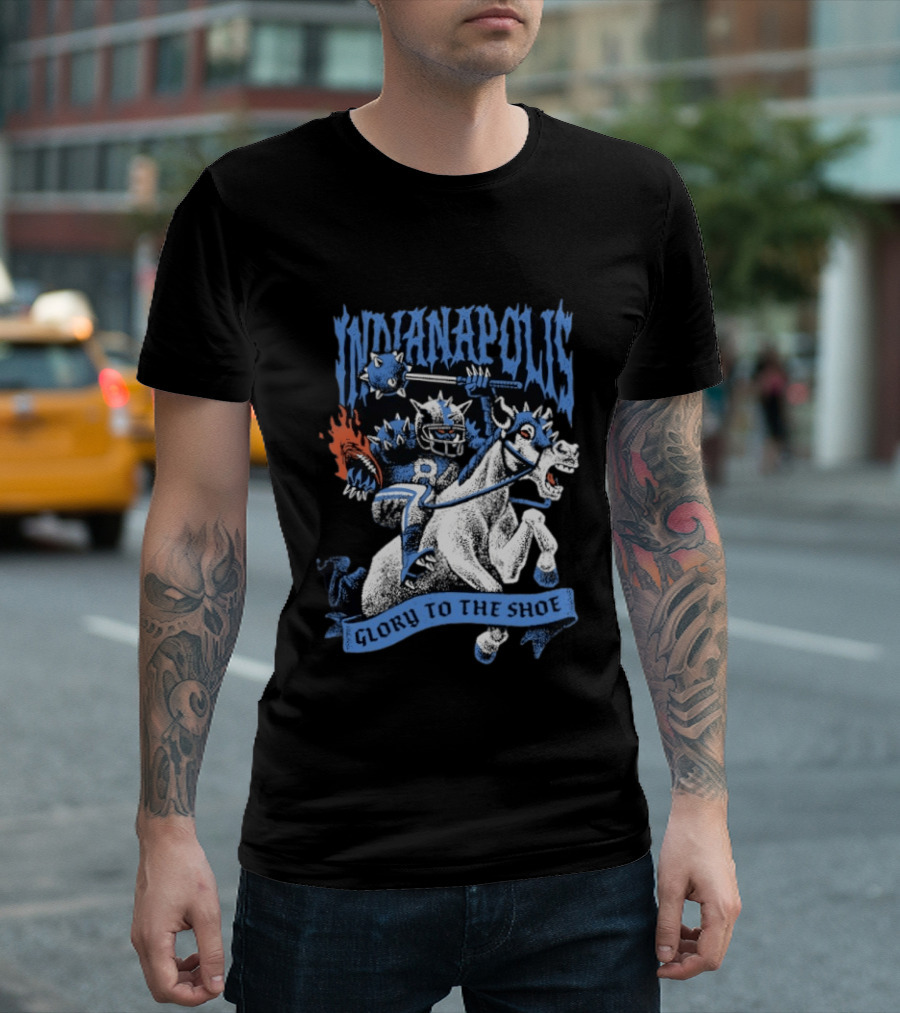 Indianapolis Colts Glory To The Shoe Knight Riding Football Monster Horse T-Shirt
