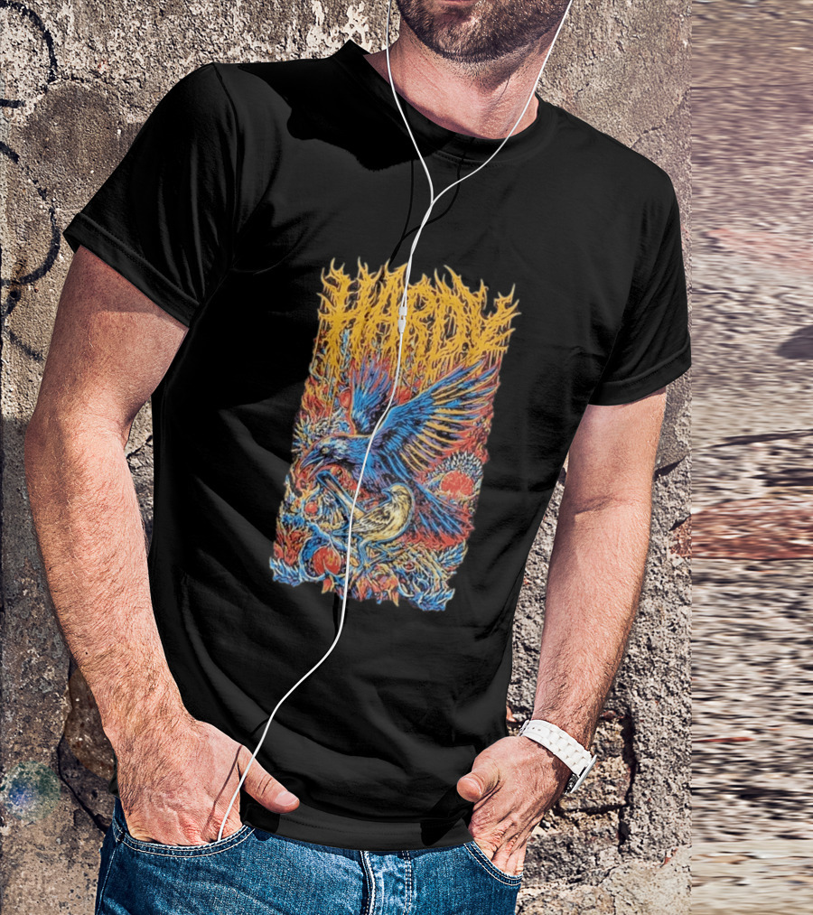 Hardy Blue And Yellow Birds With Fruit In Fiery Scene T-Shirt
