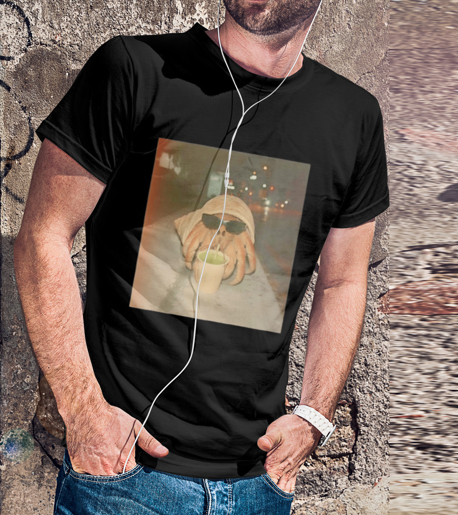 Hermit Crab Sunglasses Drinking Iced Beverage At Night T-Shirt