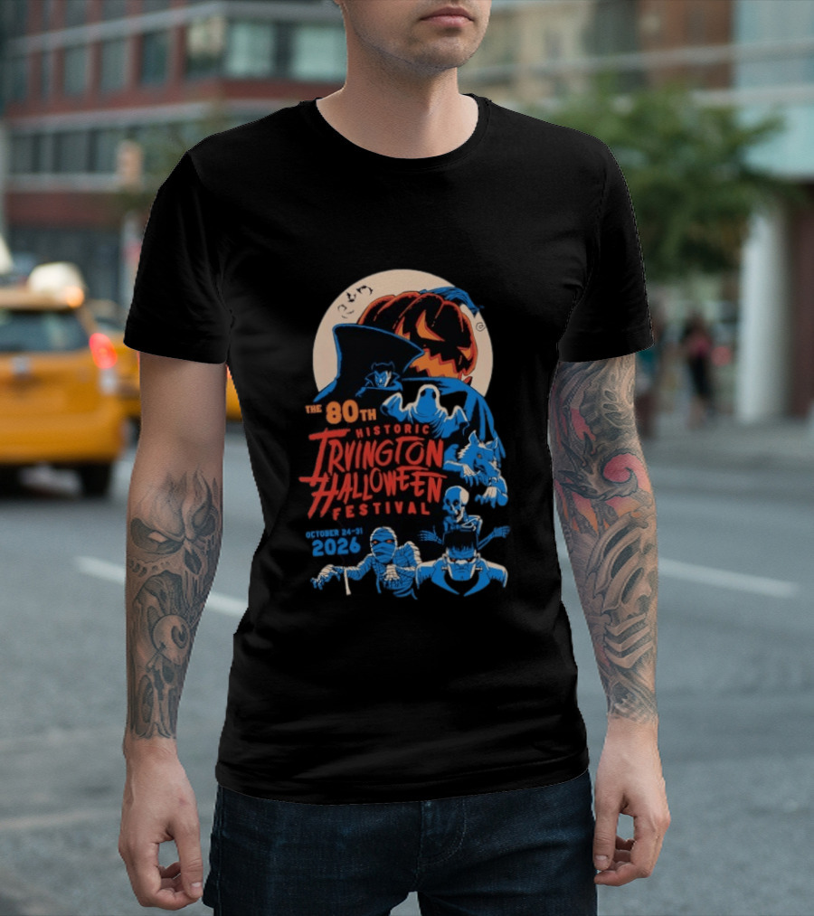 80th Historic Irvington Halloween Festival October 24 31 2026 Vintage Monsters T-Shirt