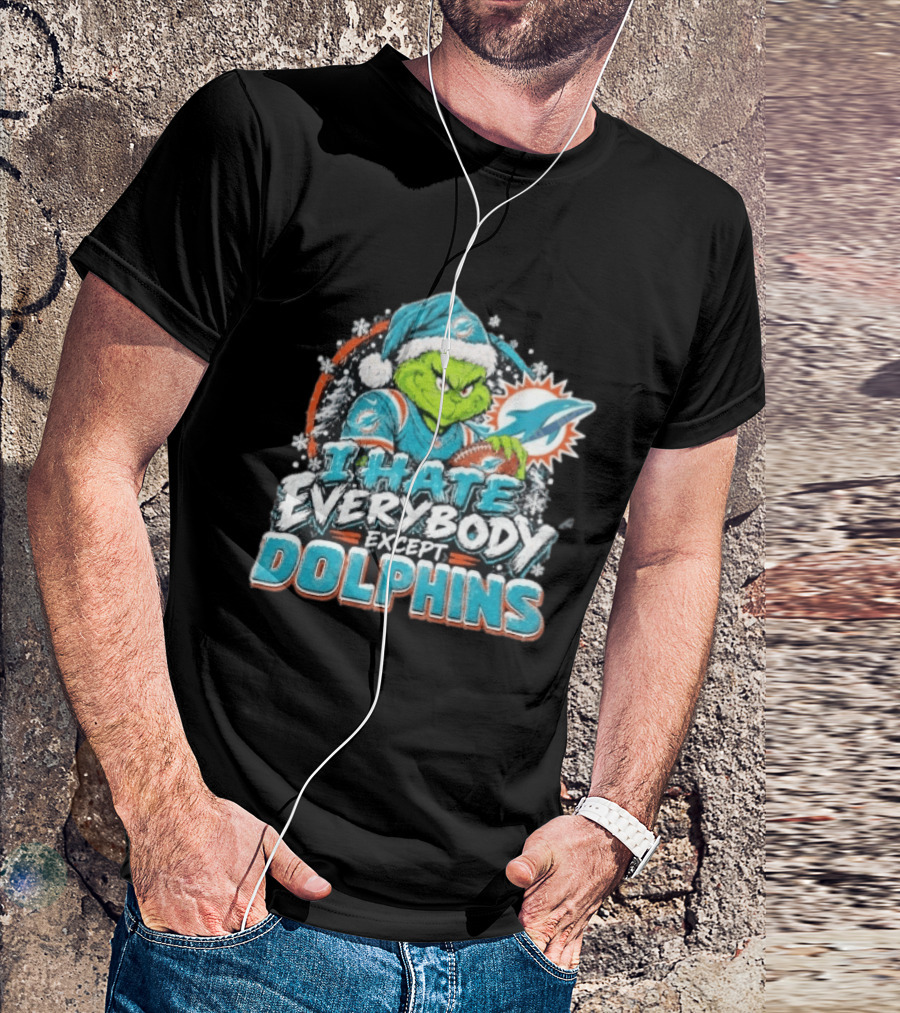 Original Miami Dolphins Grinch I Hate Everybody Except Dolphins Fans Christmas Holiday T-Shirt