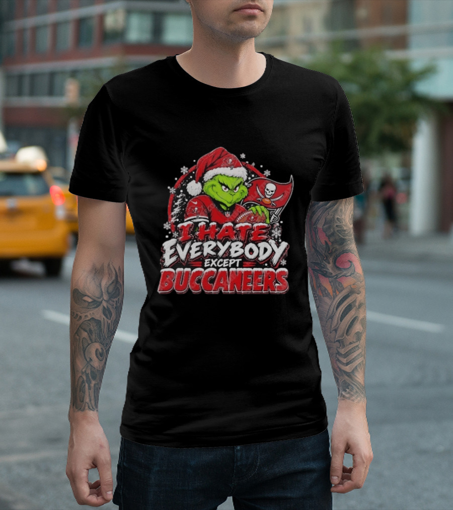 I Hate Everybody Except Buccaneers Tampa Bay Grinch Christmas Holiday T-Shirt