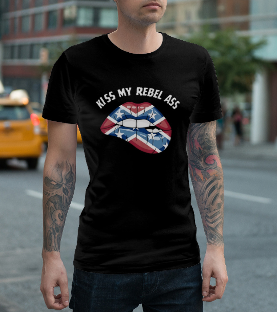 Kiss My Rebel Lips With Confederate Flag Stars T-Shirt